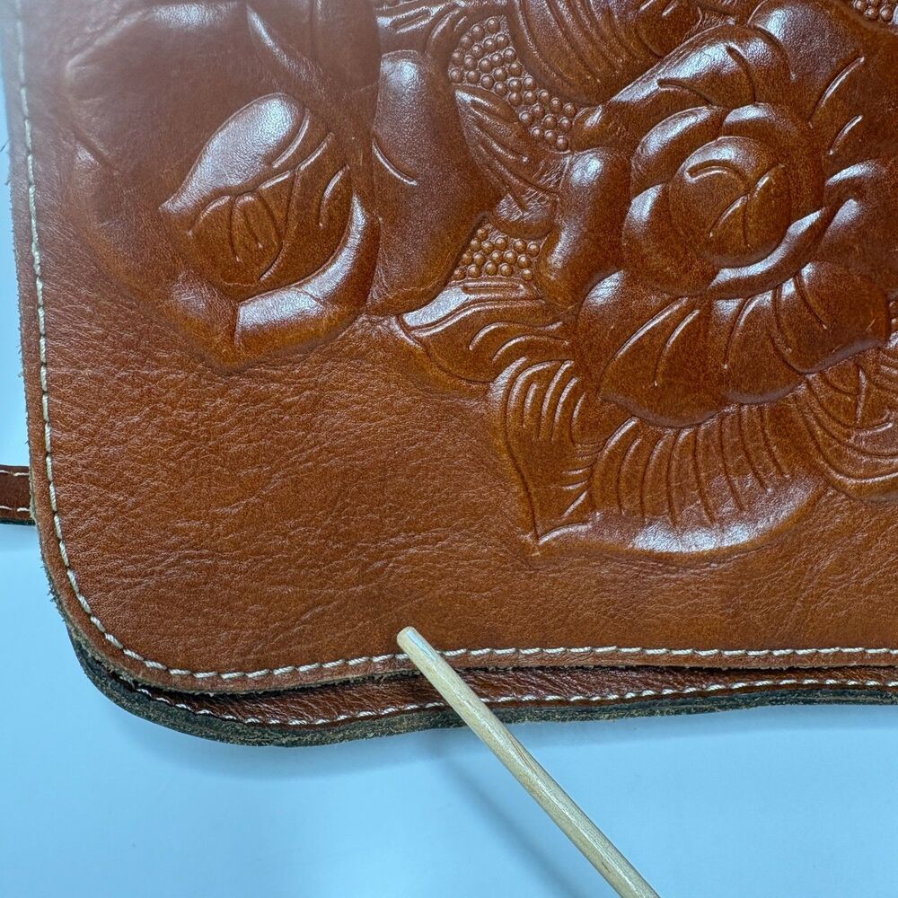PATRICIA NASH Tooled Leather Crossbody Brown Italian Leather Purse 11" X 9" X 2" - Picture 13 of 15
